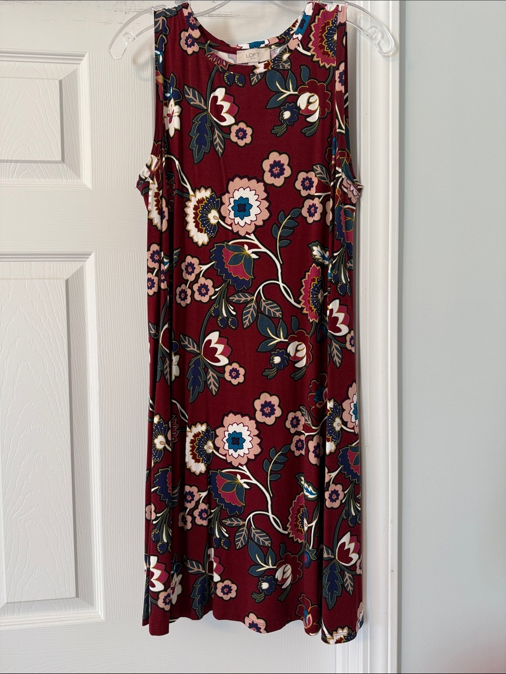 LOFT Burgundy Floral Sleeveless Midi Dress